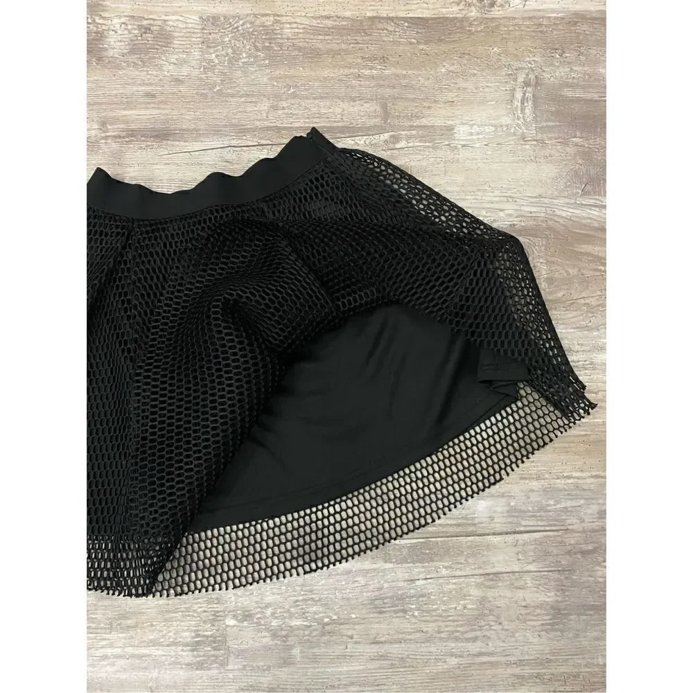 Point Black Lined Mesh Overlay Mini Skirt Hidden Side Zip Size Small